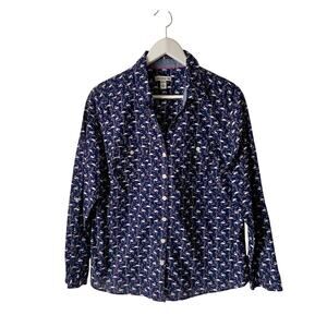 Croft & Barrow Swan Print Navy And White Button-Down Shirt Size XL Petite